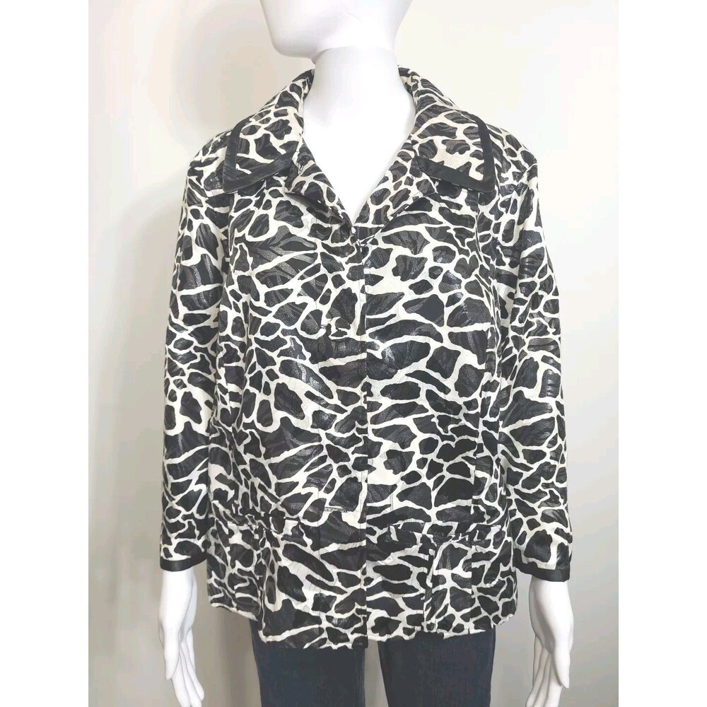 Chicos Blazer Womens Size Large 3 Multicolor Black Ivory 3/4 Sleeve